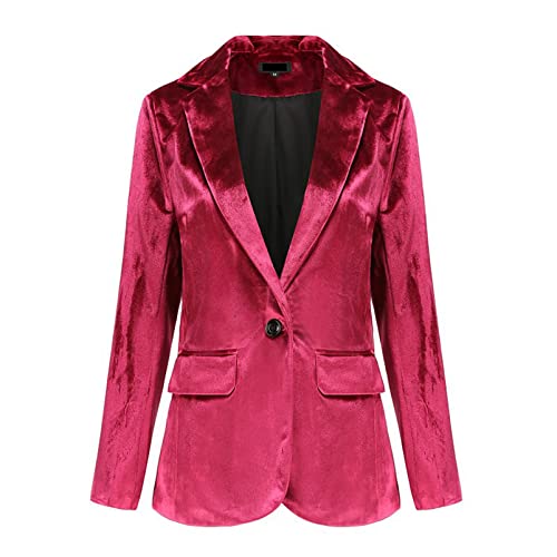 CUTTE Business Office Samtblazer für Damen, EIN-Knopf-Hochzeitsanzug-Jacke Partykleid formeller Anzug Hemdjacke Arbeitsmäntel,Rose red,S