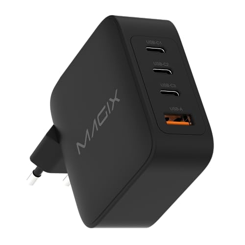 Magix 140W 4-Port-Ladegerät, USB-C GaN PD Power Delivery, 3 x USB-C und 1 x USB-A Ports, für MacBook Pro, Dell XPS, iPhone 14/13/12-Serie, iPad, Galaxy S23 Ultra, Switch und mehr (EUR-STECKER)
