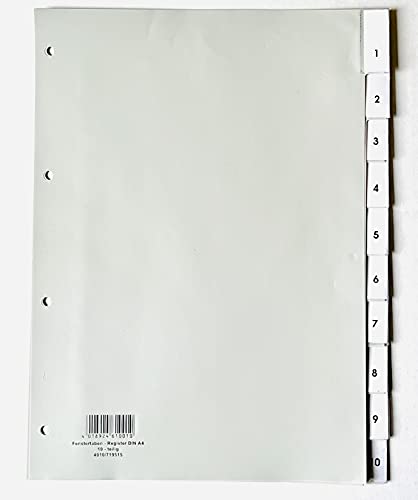 40x HETZEL Kunststoff-Register, A4, grau, 10 tlg, inkl. auswechselbaren Beschriftungsfeldern, Trennblätter
