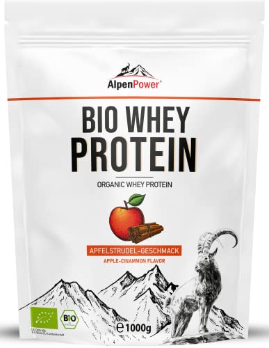 AlpenPower BIO WHEY Protein Apfelstrudel 1 kg I 100 % natürliche Zutaten I Ohne Zusatzstoffe I Bio-Alpenmilch aus Bayern und Österreich I Hochwertiges CFM Eiweiß-Pulver