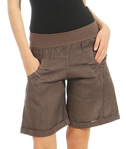 Malito Damen Bermuda aus Leinen | lässige Kurze Hose | Shorts für den Strand | Pants - Hotpants 3001 (Dunkelbraun, XXL)