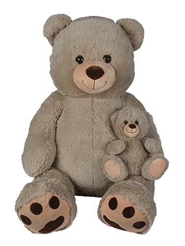 NICOTOY 6305810185 Teddybär stehend, grau, mit Baby, 100 cm, Tier, 0 m+