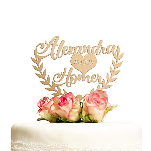 Cake Topper Hochzeit personalisiert Holz mit Namen Datum Kuchentopper Herz Hochzeitstorte Tortenaufsatz Tortendeko Deko Hochzeitsgeschenk