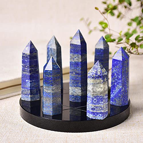 1set Sieben-Sterne-Platte Natürlicher Kristallpunkt Heilstein Chakra Reiki Energiestein Magischer Obelisk 12 cm Sockel Home Decor-Lazuli_Glass Base