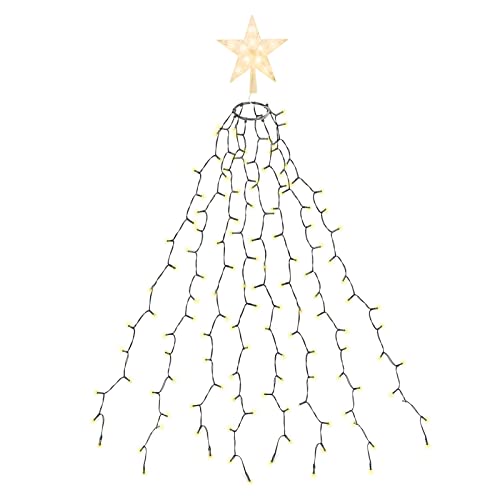 SALCAR 1,5m Weihnachtsbaum Lichterkette mit Ring, 8 Girlanden und Weihnachtsbaumspitze Stern, 210er LED Christbaumbeleuchtung Innen mit 8 Modi, Warmweiß