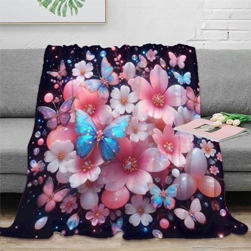 Blumenmuster Flanell Decke 3D Druck Pflanzenthema Bett Decken Weichen Flauschig Flauschig Warm for Erwachsene Kinder 70x80inch(180x200cm)