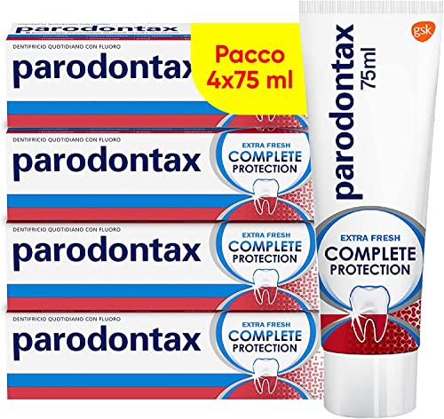Parodontax Complete Protection Extra Fresh, Zahnpasta mit 8 Vorteilen zur Reduzierung des Zahnbluts und zur Erhaltung der starken Zähne, Packung mit 4 x 75 ml
