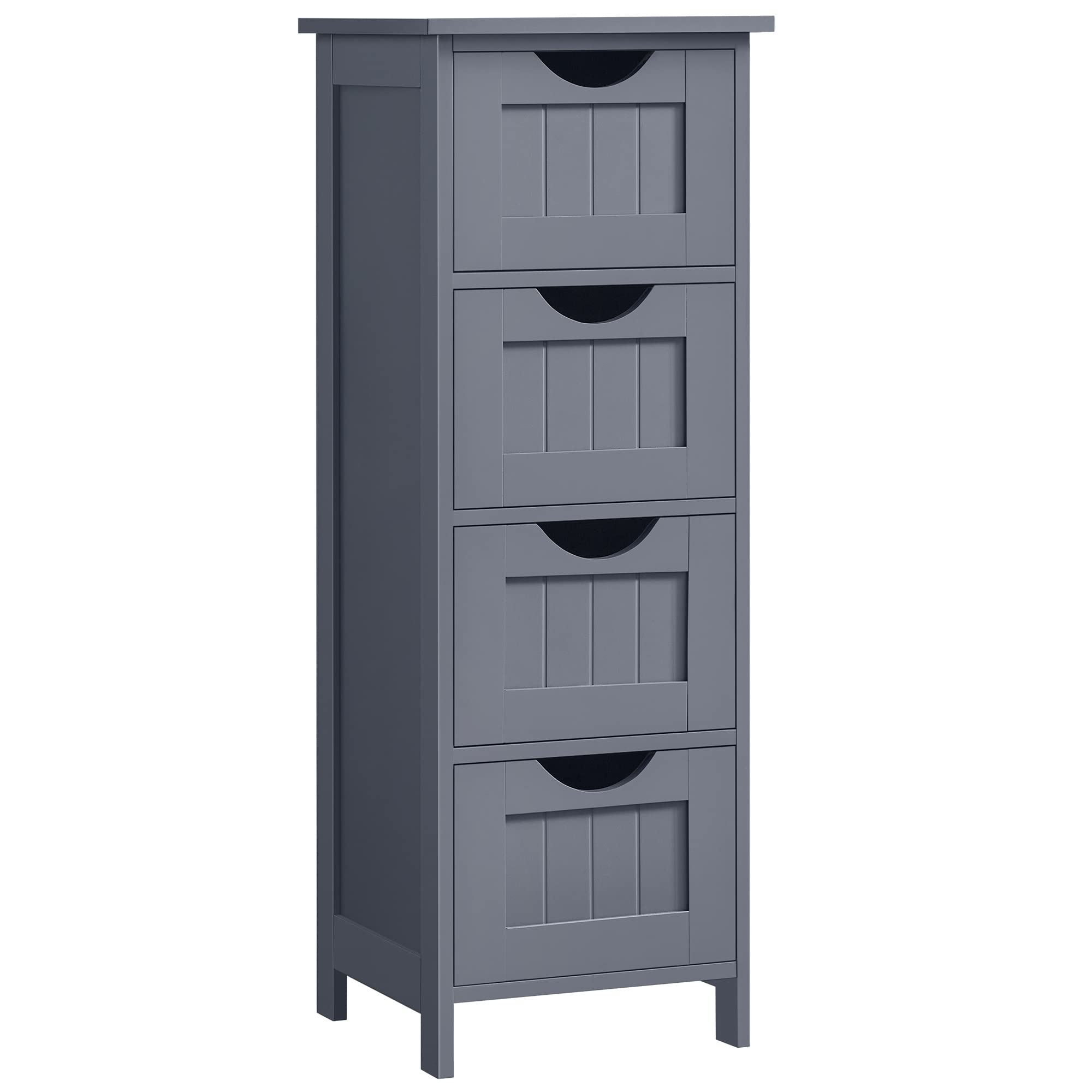 VASAGLE Badezimmerschrank, Badschrank, Beistellschrank mit 4 Schubladen, 30 x 30 x 82 cm, für Badezimmer, Wohnzimmer, Esszimmer, Küche, modern, grau LHC040G01