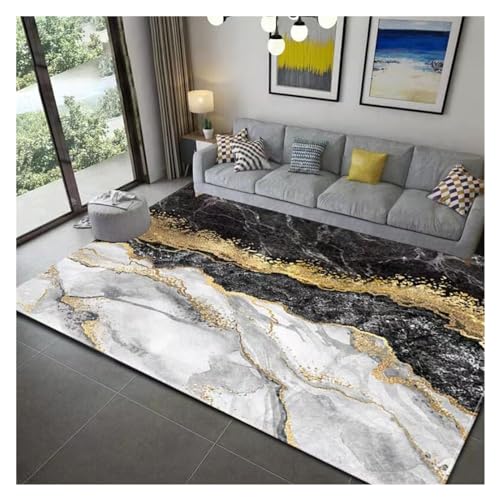 Moderne Teppiche aus schwarzem und weißem Marmor, abstrakter Schlafzimmerteppich, bedruckter Teppich mit niedrigem Flor, waschbarer Teppich mit rutschfester Rückseite, für Wohnzimmer, Esszimmer,