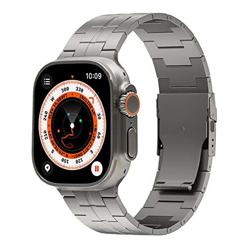 Arktis Titanarmband X-15 kompatibel mit Apple Watch Ultra 49 mm, Gliederarmband aus Titan Grad 2, [Sandgestrahlt mit DLC-Beschichtung], [Doppelfaltschließe], [Ultraleicht] inklusive Gliederkürzer