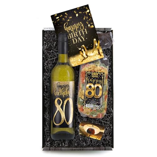 Geschenkbox Happy Birthday 80 - Set mit Weisswein und Geburtstagskarte