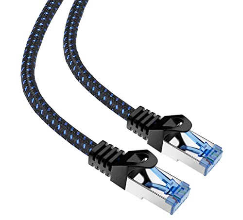 mumbi LAN Kabel 15m CAT 8 Netzwerkkabel Nylon geschirmtes S-FTP CAT8 Ethernet Kabel Patchkabel Nylonkabel 2000MHz 40Gbit 1500cm, schwarz