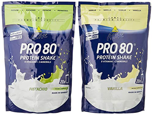Inkospor Active Proteinshake Pro 80 Beutel 2er Mix Pack (2 x 500 g) Vanille/Pistazie, 1er Pack (1 x 1 kg)