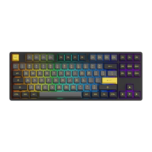 Akko 5087B Plus Mechanische Tastatur 80% TKL, RGB Hot-Swappable Wireless Tastatur US-QWERTY, Schwarz & Golden Thema mit PBT Double Shot ASA Profil Tastenkappen V3 Cream Yellow Switch