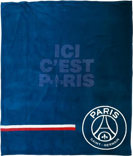 CTI PSG Kuscheldecke Cuddle bedruckt 125 x 150 cm Paris-Saint-Germain Premium | Oeko-TEX | Blau