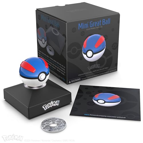 The Wand Company Mini Great Ball Authentic Replica - Realistischer, elektronischer, druckgegossener Poké-Ball mit Display-Ständer Lichtfunktionen - Offiziell lizenziert von Pokémon