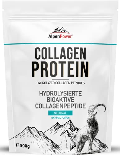 AlpenPower Collagen Hydrolysat Protein Pulver 500 g - Bioaktive Kollagenpeptide Typ 1, 2 und 3 - Aus zertifizierte Weidehaltung - Ohne Zusatzstoffe - Premium Qualität aus Österreich