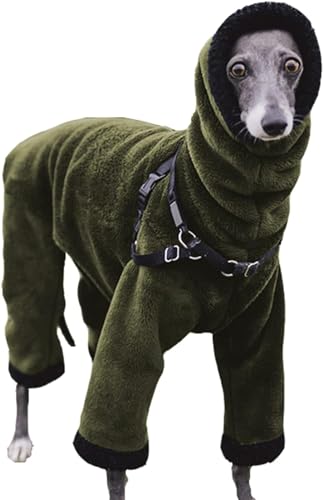 Winter-Hunde-Overall, doppelseitiger Flanell-Rollkragen, Haustiermantel, Größe M, groß, warm, vier Beine, Plüschjacke für Windhunde, Salukis, Lurcher, M, Grün