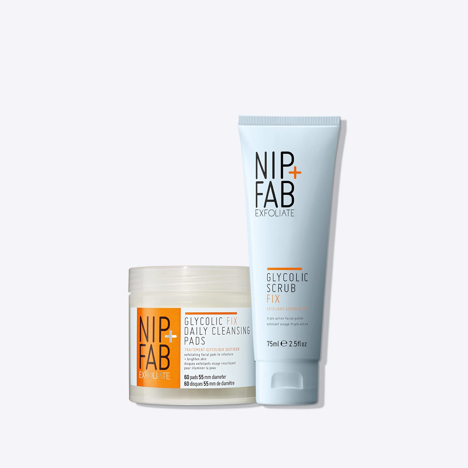 Nip+Fab Glykolic Fresh Start Peeling-Bundle | AHA Pads, AHA Scrub; Glykolic Scrub and Pads | Hydrating, Gesichtshautstraffung, Reinigung, Feuchtigkeitsspendend, Peeling Gesichtshaut