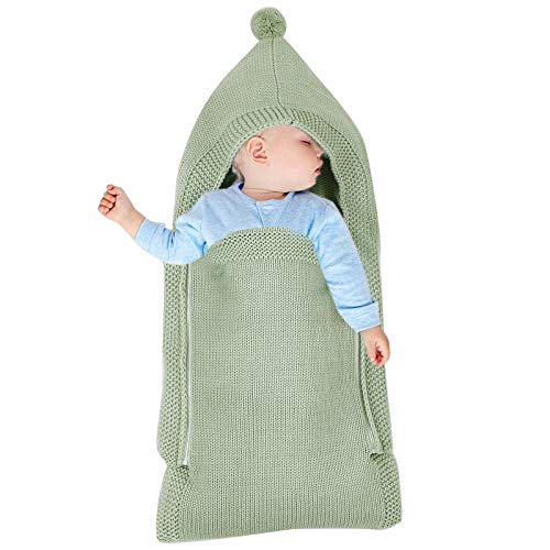 Wickeldecke für Neugeborene, für Kinderwagen, warm, gestrickt, Schlafsack mit Kapuze und Reißverschluss, für 0–8 Monate alte Jungen und Mädchen