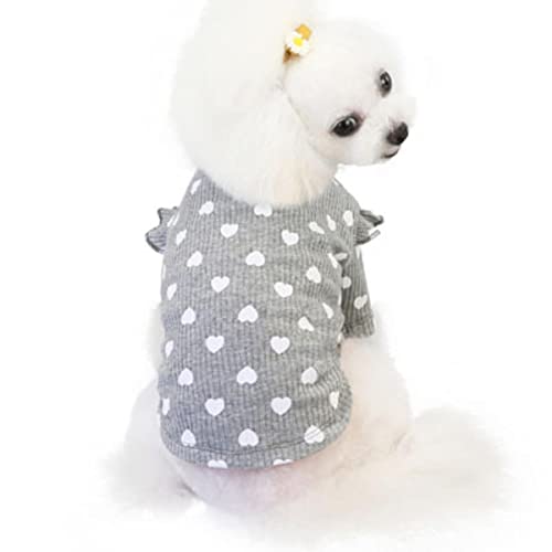Rosa Beige Grau Baumwolle Haustierkleidung Warme Hoodies T-Shirt Herzmuster Oansatz Spitze Kurzarm Pullover Sweatshirt Für Kleine Hunde