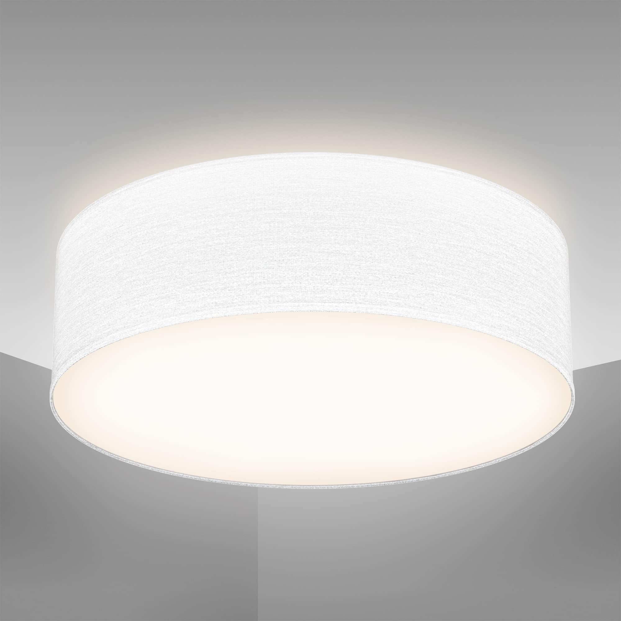 B.K.Licht - Deckenlampe mit Lampenschirm aus Stoff, E27 Fassung, max. 40 Watt, Deckenleuchte, Lampe, Wohnzimmerlampe, Schlafzimmerlampe, Küchenlampe, Deckenbeleuchtung, 30x10 cm, Weiß