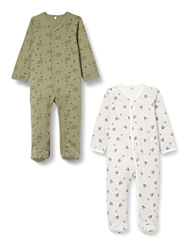 Pippi Unisex Baby Nightsuit w/f-Buttons 2-Pack Pajama Set, Deep Lichen Green, 104
