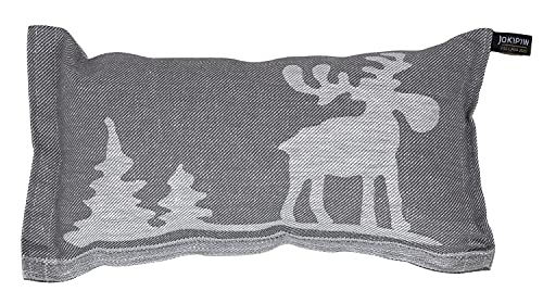 JOKIPIIN | 1 Saunakissen und Reisekissen ELCH, 40 x 22 cm, Leinen/Baumwolle, Made in Finland (grau/weiß)