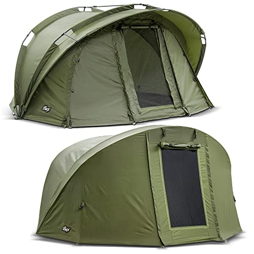 Lucx® Bengal Angelzelt + Überwurf 1 Man Bivvy + Winterskin 1 Mann Karpfenzelt Carp Dome Fishing Tent Campingzelt