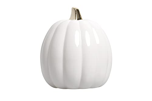 Pearhead Weißer Keramik-Kürbis, Heimdekoration, Moderne Ferienhausdekoration, Trendige Halloween-Dekorationen, weiß