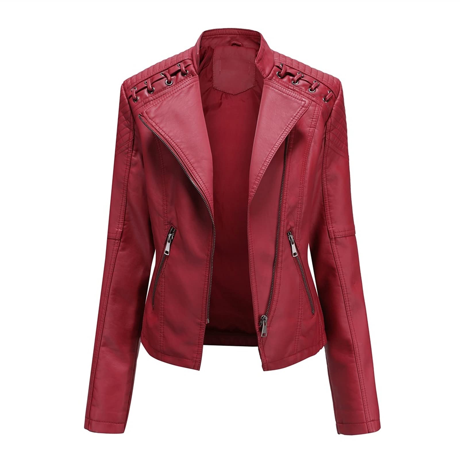 Yokbeer Damen Lederjacke Übergangsjacke aus feinstem Leder - Modernen Bikerjacke leder Jacke (Color : Red, Size : M)