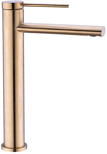 Wasserhahn Messing Einzelhalter Einzelloch gebürstetes Gold Moderner Deckmontierter Warm- und Kaltwasser-Mischtyp Badezimmer-Waschtischarmatur, Waschbeckenhahn