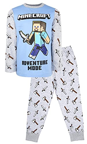 Minecraft - Langarm-Pyjama-Set Jungen Pyjamas - 100% Baumwolle - Jungen Pyjs - Steve Adventure Mode Pyjama-Set Kleidung - Alter 9-10 Jahre