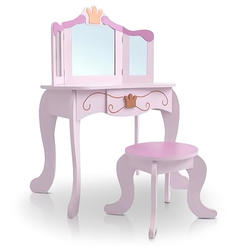 habeig Kinderschminktisch Schminktisch Kosmetiktisch Kindertisch Prinzessin Mädchen für Kinder Frisiertisch rosa #333