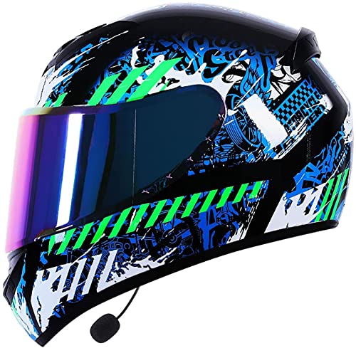 Motorradhelm Helm Klapphelm Integralhelm Integrierter Bluetooth-Helm DOT/ECE Genehmigt Motorrad Full Face Helm Rollerhelm Anti-Fog-visier Sturzhelm Unisex (Color : Large, Größe : XL=61-62cm)
