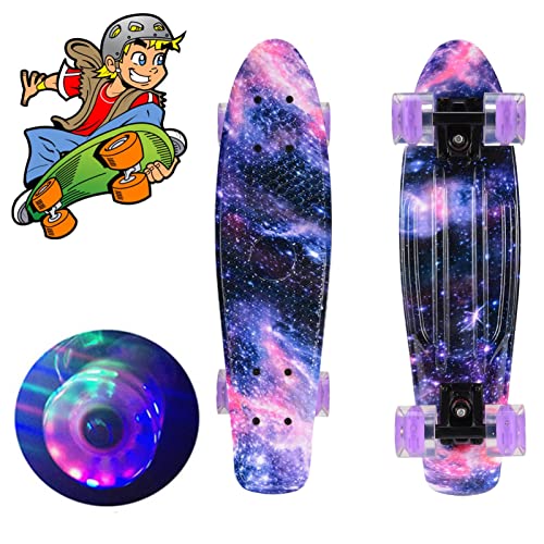 22 Zoll Vierrad-Skateboard mit LED-Leuchträdern, Anti-Rutsch-Fischbrett Erwachsene Kinder - Skateboard Flash Wheel Skateboard - Skateboard mit PU-Rädern und PU-Dämpfung