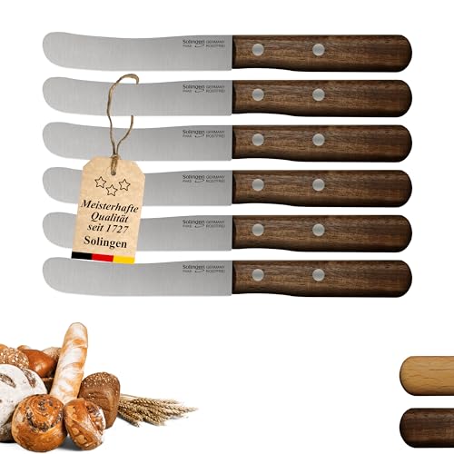 Solingen Messer Walnuss Buckelmesser 6er Set, stabile Hohl Stiftnieten, Frühstücksmesser, Brötchenmesser, direkt vom Hersteller & aus eigener Fertigung, Polierabzug