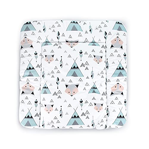 Balbina Wickelunterlage Wasserdicht Wickeltischauflage Waschbar I Wickelunterlage Wickeltisch I Wickelauflage abwaschbar Changing mat for baby Wickelmulde Wickelmatte 85x75 I Fuchs Tipi Mint