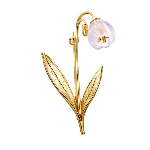 Lotus Fun S925 Sterling Silber Broschen Natürliche Kristalllilie der Tal blume Blumen Broschen für Frauen und Mädchen, Handgemachter Einzigartiger Schmuck (Gold)