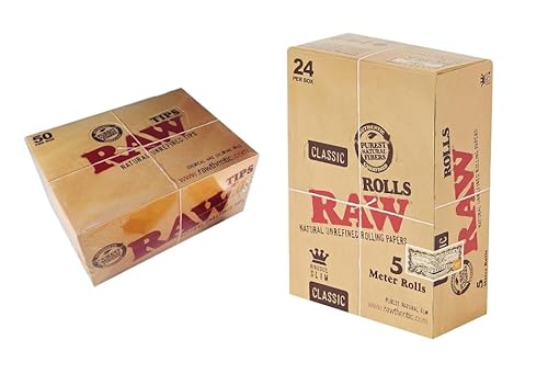 RAW 20648 Slim-Box mit 24 Rolls a 5 m Classic Filter Heftchen a 50 Tips, Papier