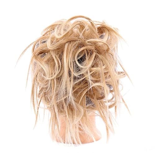 Haarteil Haargummi Haarteil, hitzebeständig, for Damen, synthetischer Haarknoten, Scrunchie-Verlängerung, unordentlicher Chignon, kurz, glatt, mit elastischen Haarbändern Haarteile (Color : 27T613)