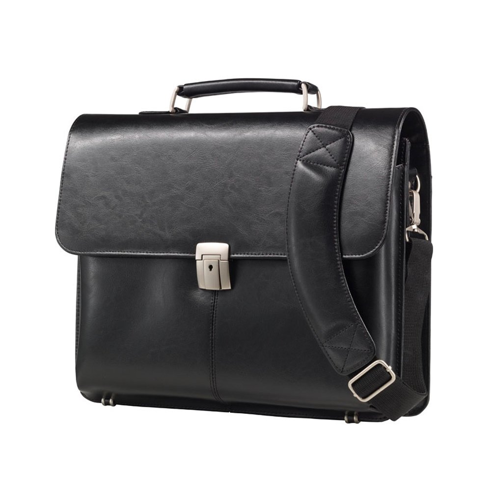 ALASSIO 47011 Aktentasche FAENZA, Umhängetasche aus echtem Leder, mit Schloss abschließbar, Notebooktasche für Laptops bis 15 Zoll, Businesstasche, ca. 32,5 × 41 × 12 cm, schwarz