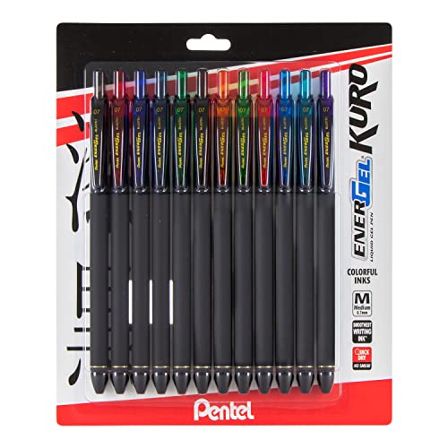 Pentel EnerGel Kuro Liquid Gel Pen .7mm 12/Pkg-Assorted Colors