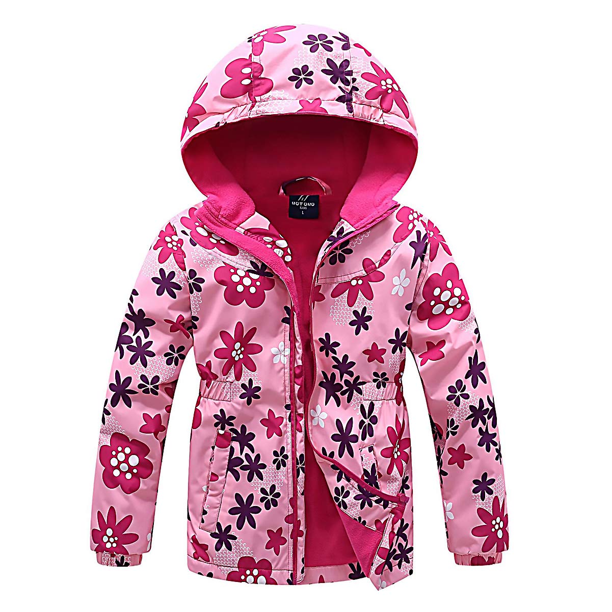 SXSHUN Kinder Mädchen Softshell Jacke mit Fleecefütterung Übergangsjacke Druck Wanderjacke Outdoorjacke Warm Winddicht Atmungsaktiv Frühling Herbst, Blumen, 122-128(Etikettengröße:130)