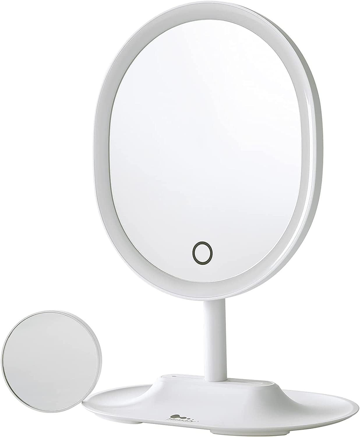 himaly Make-up-Spiegel, rund, mit Licht, 1-fache 5-fache Vergrößerung, doppelseitig, 90 Grad drehbar, LED-Schminkspiegel mit stufenloser Beleuchtung und Touch-Steuerung, Dual-Netzteil