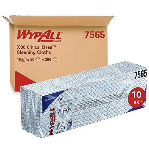 WypAll* X80-Reinigungstücher 7565 – 10 Packungen mit jeweils 25 blauen, 1-lagigen, gefalteten Tüchern