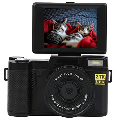 Digitalkamera Vlogging-Kamera, 3-Zoll-LCD 180-Grad-Flip-Screen Digitalkamera 30MP 2,7K HD-Videokamera mit einziehbarer Taschenlampe - USB-Aufladung, für Vlogger, Zuhause, Reisen