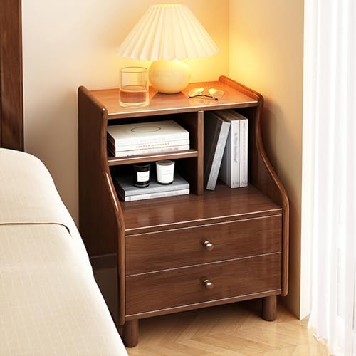 YUGXTH Nachttisch mit 2 Schubladen, Rustikaler Nachttisch aus Holz mit Offenem Regal für Schlafzimmer, Beistelltisch/Beistelltisch für Schlafzimmer/Wohnzimmer (Color : Brown)