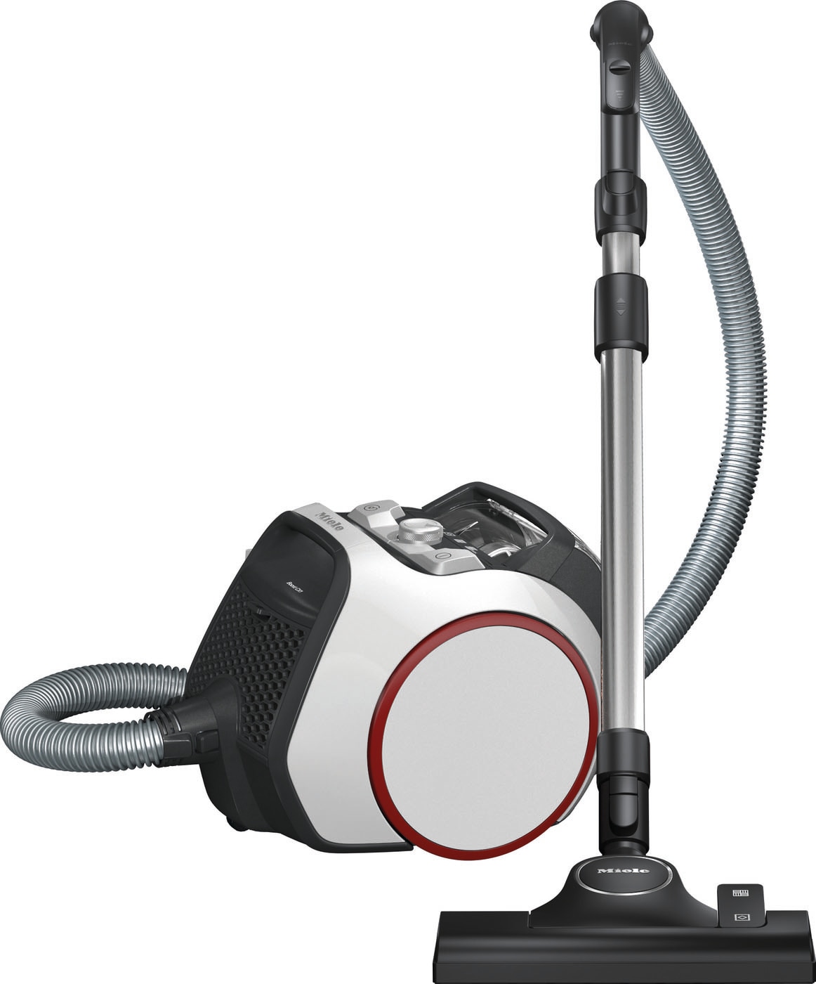 Miele Boost CX1 – Beutelloser Bodenstaubsauger mit Vortex-Technologie und Hygiene AirClean Filter – Leistungsstark, kompakt und wendig – In Lotosweiß/Rot