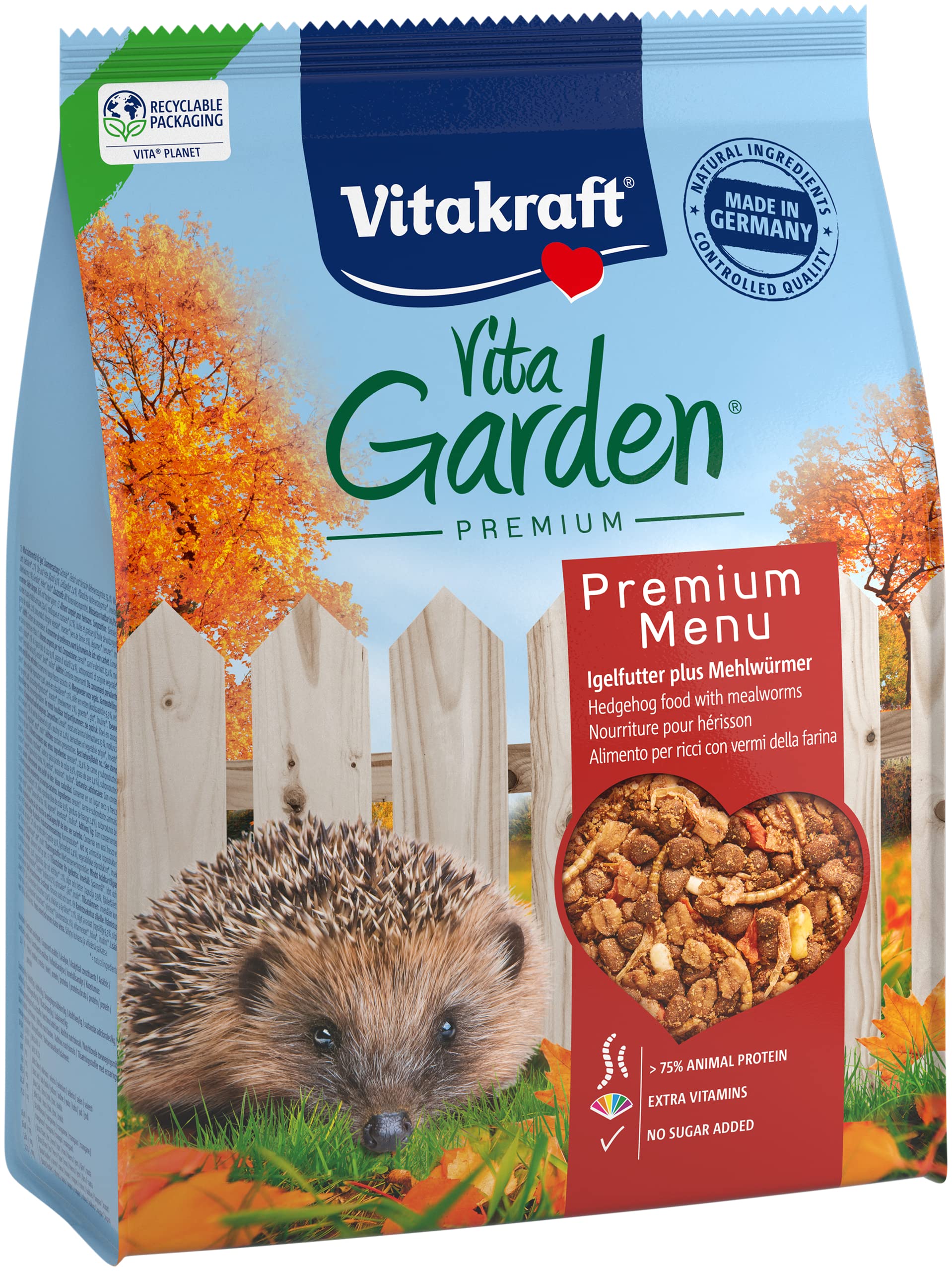 Vitakraft Vita Garden, Trockenfutter für Igel, für hilfsbedürftige Igel, mit Insekten, hoher Proteinanteil (1x 2,5kg)